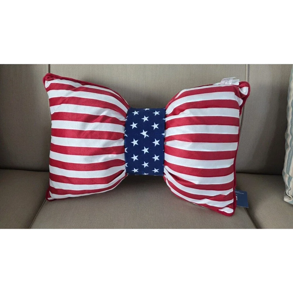 4th of July Patriotic Bow Stars & Stripes Throw Pillow 20